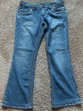Stitches Authentic Tailored Womens Denim Blue Jeans Size 31 Low Rise Flare